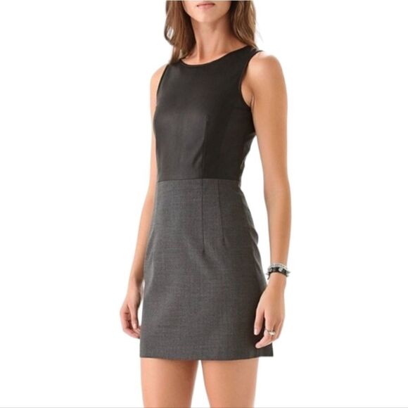 Theory Fitted Sheath Leather Bodice Wool Skirt Tirionne C Magistrate Mini Dress - Picture 1 of 16